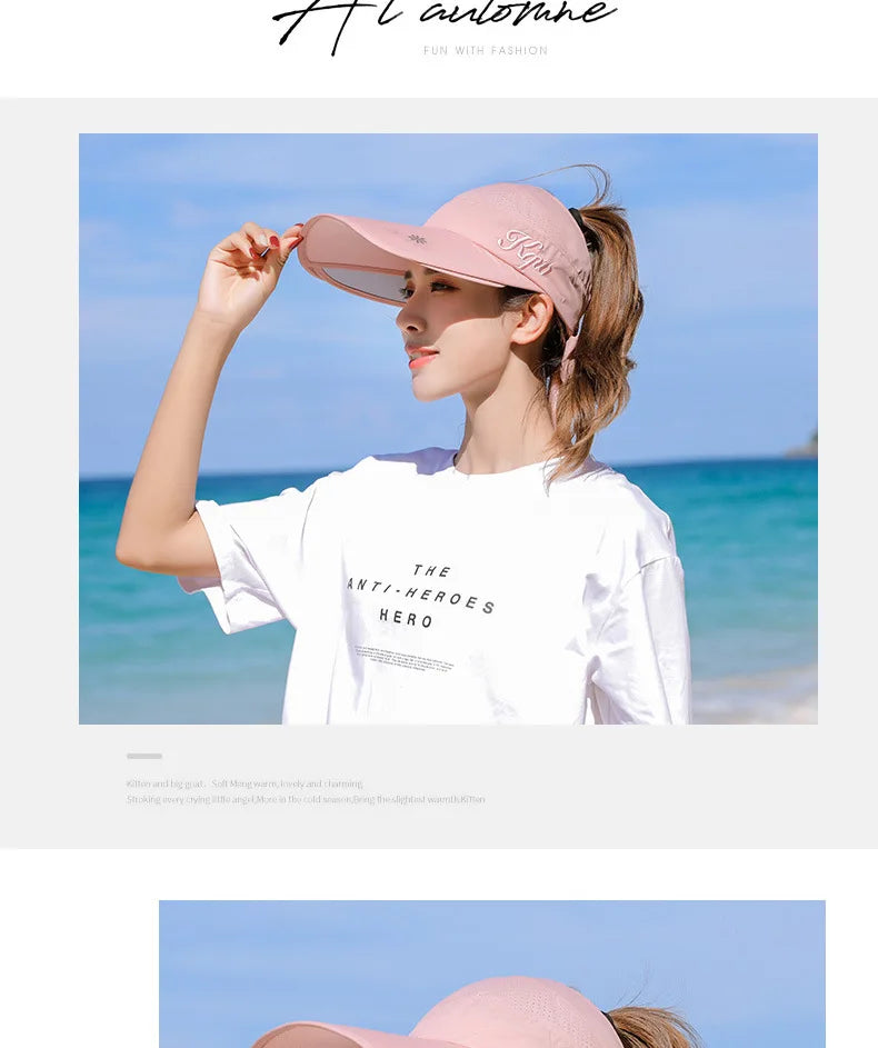 Women's Sun Hat Cycling Breathable Visor Caps Female Scalable Brim Empty Top Baseball Cap Wide Brim Cap UV Protection Beach Hats