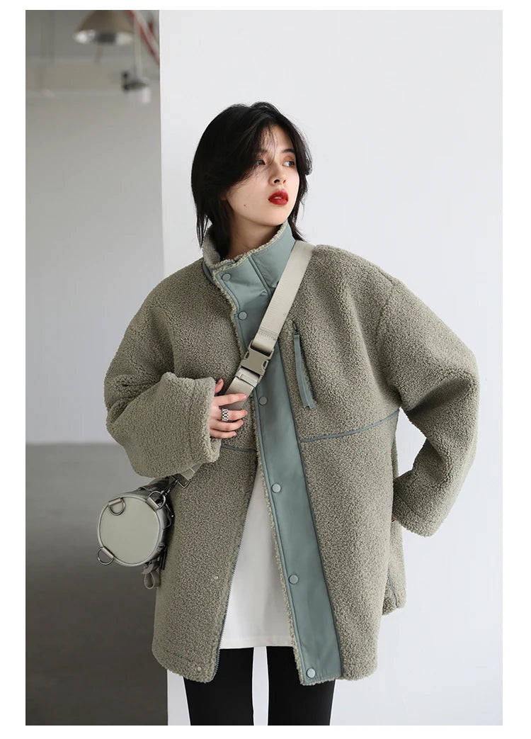 CHIC VEN Women Jacket Coat Thicken Warm Casual Lamb Faux Fur Woman Overcoat Loose Outerwear Female Tops Lady Autumn Winter 2025