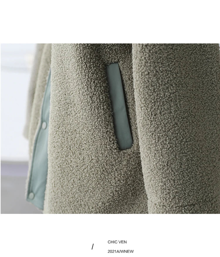 CHIC VEN Women Jacket Coat Thicken Warm Casual Lamb Faux Fur Woman Overcoat Loose Outerwear Female Tops Lady Autumn Winter 2025