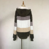 2024 Autumn Winter  Warm Plush Patchwork Zipper Pocket  Hooded Loose Coat Women