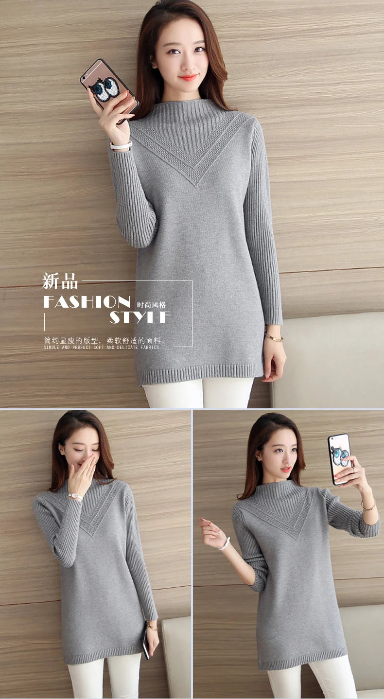 Spring Autumn Winter New Turtleneck Sweater Women's Jumper Medium Long Wool Knit Top Pullover Bottoming Sweaters Pulls Femmes