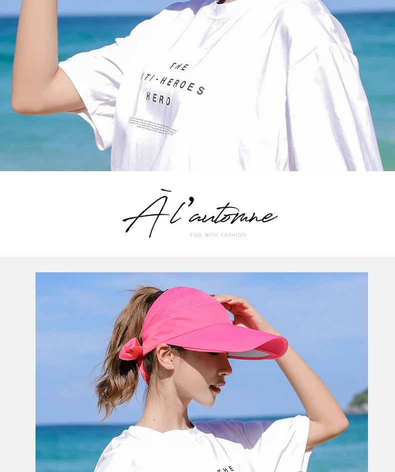 Women's Sun Hat Cycling Breathable Visor Caps Female Scalable Brim Empty Top Baseball Cap Wide Brim Cap UV Protection Beach Hats