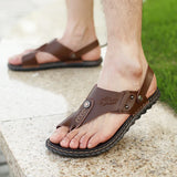 Hot Sale Men's Summer Sandals Breathable Leather Flip-Flops Slippers Men  Hand-made Beach Casual Shoes Big Size 47