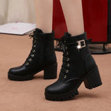 Hot Sale Women Boots Lace Up Flat Biker  Wine Red Boots Shoes Buckle Woman Botas Women  Boots 2021 New