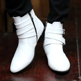 VUSUVON Fashion Men Spring Autumn Pointed Toe Height Increase Chelsea Ankle Boots Western High Top Casual Shoe PU Leather