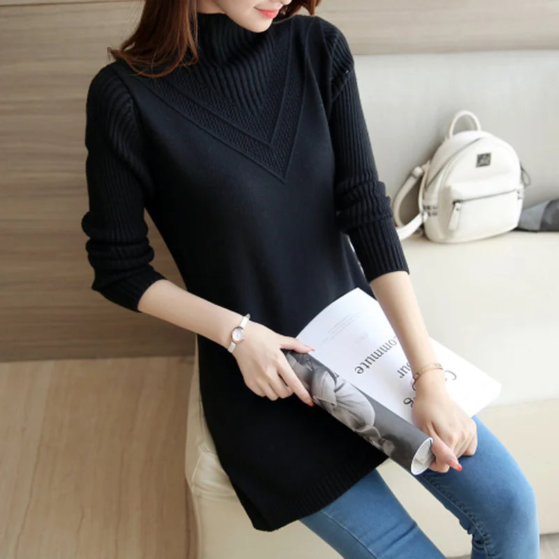 Spring Autumn Winter New Turtleneck Sweater Women's Jumper Medium Long Wool Knit Top Pullover Bottoming Sweaters Pulls Femmes