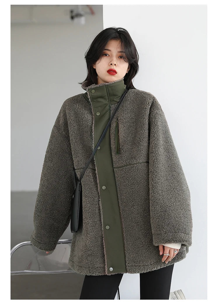 CHIC VEN Women Jacket Coat Thicken Warm Casual Lamb Faux Fur Woman Overcoat Loose Outerwear Female Tops Lady Autumn Winter 2025
