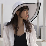 HT2504 Sun Hat Summer Anti-UV Lady Wide Brim Hat Women Solid Plain Floppy Summer Straw Hats for Women Female Mesh Brim Beach Hat