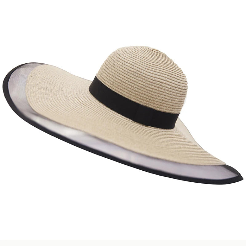 HT2504 Sun Hat Summer Anti-UV Lady Wide Brim Hat Women Solid Plain Floppy Summer Straw Hats for Women Female Mesh Brim Beach Hat