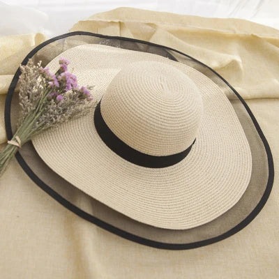 HT2504 Sun Hat Summer Anti-UV Lady Wide Brim Hat Women Solid Plain Floppy Summer Straw Hats for Women Female Mesh Brim Beach Hat
