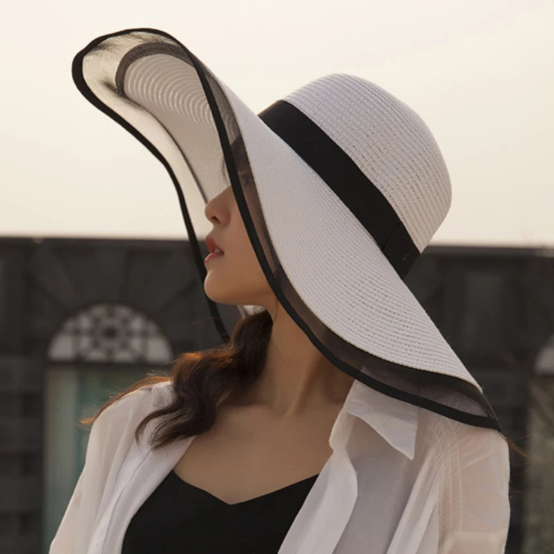 HT2504 Sun Hat Summer Anti-UV Lady Wide Brim Hat Women Solid Plain Floppy Summer Straw Hats for Women Female Mesh Brim Beach Hat