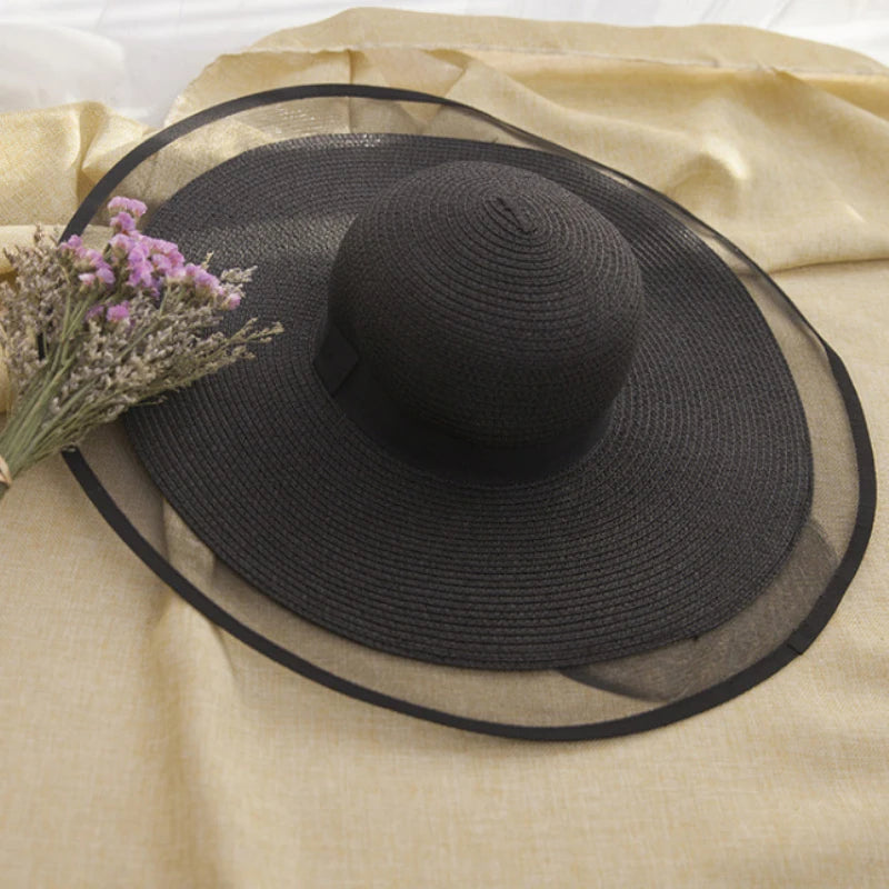 HT2504 Sun Hat Summer Anti-UV Lady Wide Brim Hat Women Solid Plain Floppy Summer Straw Hats for Women Female Mesh Brim Beach Hat