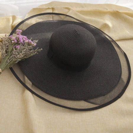 HT2504 Sun Hat Summer Anti-UV Lady Wide Brim Hat Women Solid Plain Floppy Summer Straw Hats for Women Female Mesh Brim Beach Hat