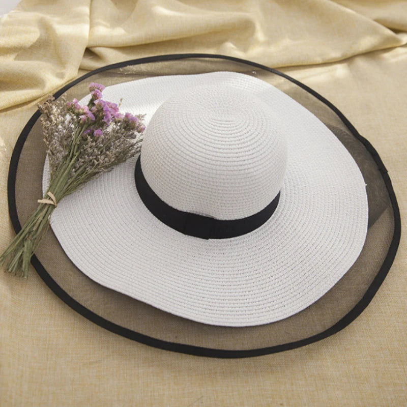 HT2504 Sun Hat Summer Anti-UV Lady Wide Brim Hat Women Solid Plain Floppy Summer Straw Hats for Women Female Mesh Brim Beach Hat