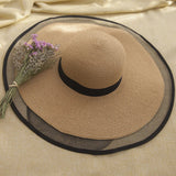 HT2504 Sun Hat Summer Anti-UV Lady Wide Brim Hat Women Solid Plain Floppy Summer Straw Hats for Women Female Mesh Brim Beach Hat