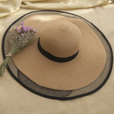 HT2504 Sun Hat Summer Anti-UV Lady Wide Brim Hat Women Solid Plain Floppy Summer Straw Hats for Women Female Mesh Brim Beach Hat