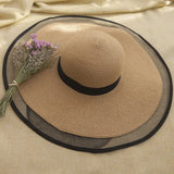 HT2504 Sun Hat Summer Anti-UV Lady Wide Brim Hat Women Solid Plain Floppy Summer Straw Hats for Women Female Mesh Brim Beach Hat