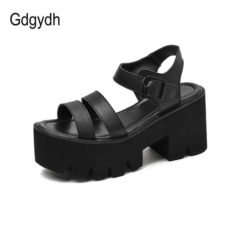 Gdgydh Black Platform Women Sandals Summer Female Shoes Woman Chunky Heel Fashion Buckle Causal Sandals Open Toe