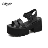 Gdgydh Black Platform Women Sandals Summer Female Shoes Woman Chunky Heel Fashion Buckle Causal Sandals Open Toe