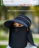 Women Outdoor Riding Anti-UV Sun Hat Foldable Big Brim Hats Neck Face Protection Detachable Mask Sunscreen Breathable Beach Caps