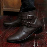 VUSUVON Fashion Men Spring Autumn Pointed Toe Height Increase Chelsea Ankle Boots Western High Top Casual Shoe PU Leather