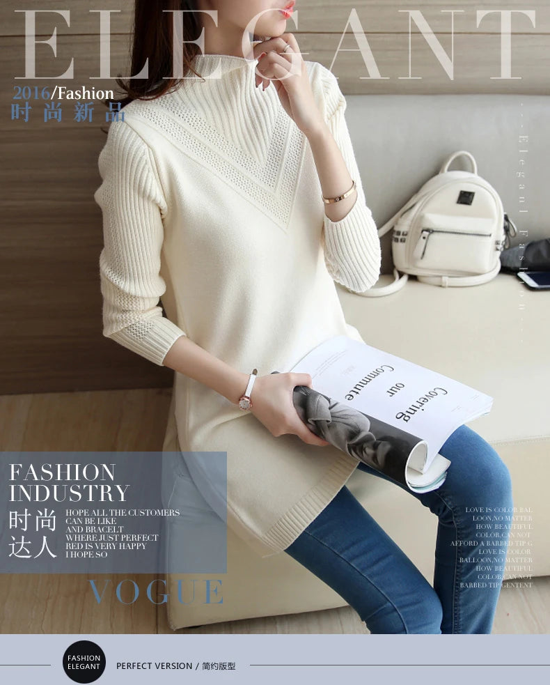 Spring Autumn Winter New Turtleneck Sweater Women's Jumper Medium Long Wool Knit Top Pullover Bottoming Sweaters Pulls Femmes