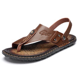 Hot Sale Men's Summer Sandals Breathable Leather Flip-Flops Slippers Men  Hand-made Beach Casual Shoes Big Size 47