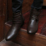 VUSUVON Fashion Men Spring Autumn Pointed Toe Height Increase Chelsea Ankle Boots Western High Top Casual Shoe PU Leather