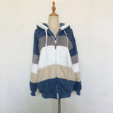 2024 Autumn Winter  Warm Plush Patchwork Zipper Pocket  Hooded Loose Coat Women