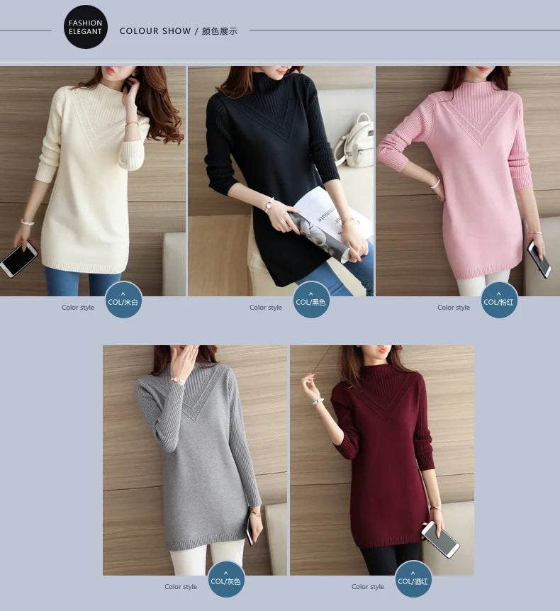 Spring Autumn Winter New Turtleneck Sweater Women's Jumper Medium Long Wool Knit Top Pullover Bottoming Sweaters Pulls Femmes