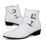 VUSUVON Fashion Men Spring Autumn Pointed Toe Height Increase Chelsea Ankle Boots Western High Top Casual Shoe PU Leather