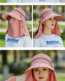 Women Outdoor Riding Anti-UV Sun Hat Foldable Big Brim Hats Neck Face Protection Detachable Mask Sunscreen Breathable Beach Caps