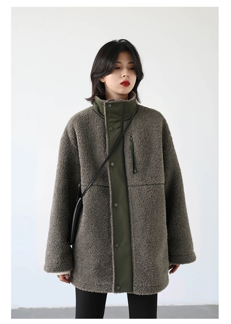 CHIC VEN Women Jacket Coat Thicken Warm Casual Lamb Faux Fur Woman Overcoat Loose Outerwear Female Tops Lady Autumn Winter 2025