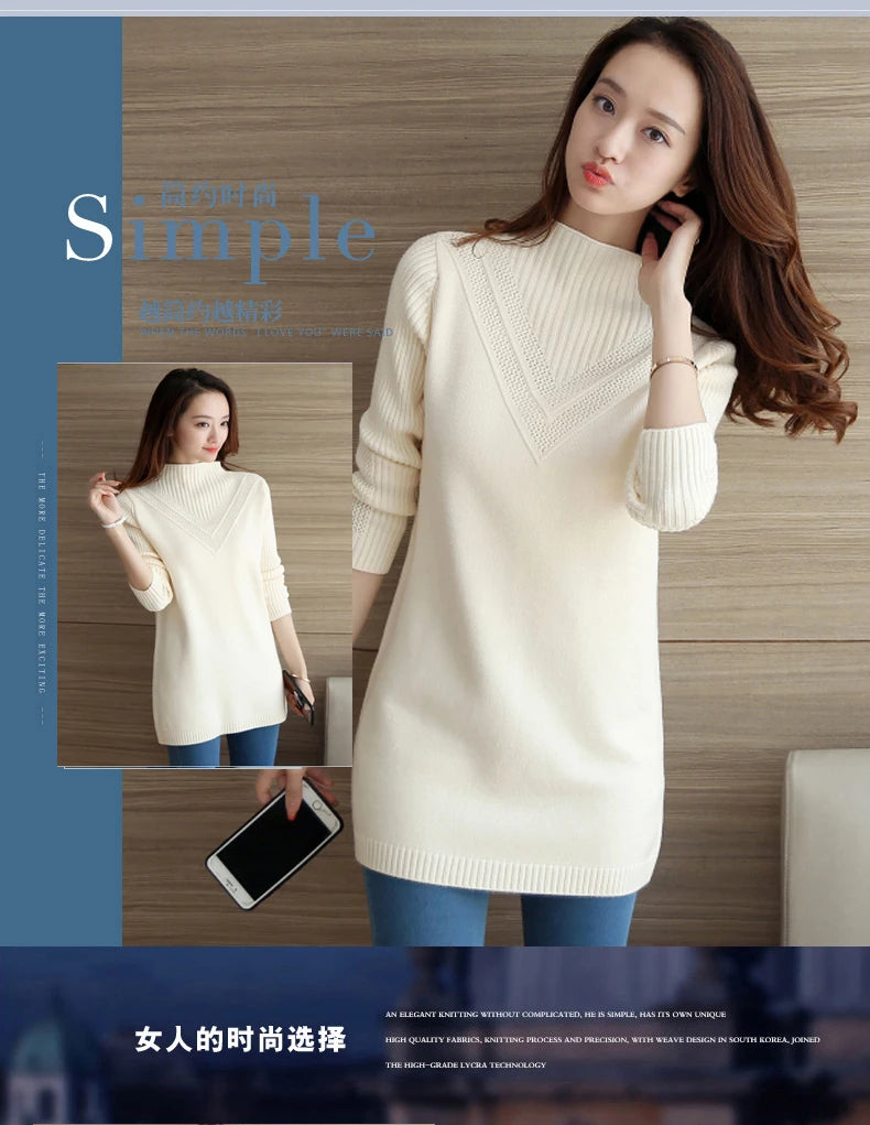 Spring Autumn Winter New Turtleneck Sweater Women's Jumper Medium Long Wool Knit Top Pullover Bottoming Sweaters Pulls Femmes
