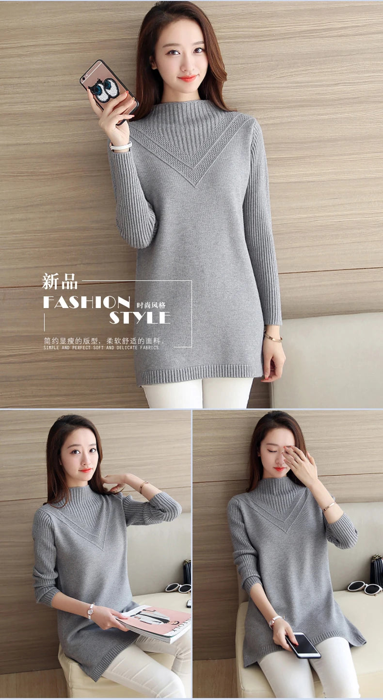 Spring Autumn Winter New Turtleneck Sweater Women's Jumper Medium Long Wool Knit Top Pullover Bottoming Sweaters Pulls Femmes