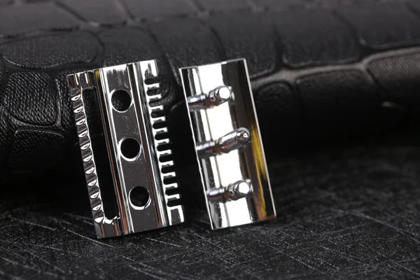"The FLIPSIDE by YAQI" A Dual Comb Dual Aggression Level Mens Razor Head In Chrome