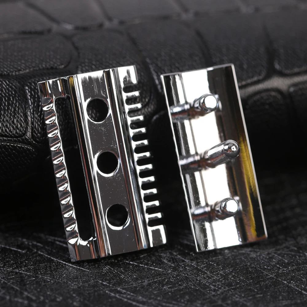 "The FLIPSIDE by YAQI" A Dual Comb Dual Aggression Level Mens Razor Head In Chrome