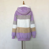 2024 Autumn Winter  Warm Plush Patchwork Zipper Pocket  Hooded Loose Coat Women