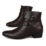 VUSUVON Fashion Men Spring Autumn Pointed Toe Height Increase Chelsea Ankle Boots Western High Top Casual Shoe PU Leather