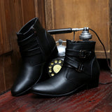 VUSUVON Fashion Men Spring Autumn Pointed Toe Height Increase Chelsea Ankle Boots Western High Top Casual Shoe PU Leather