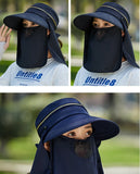 Women Outdoor Riding Anti-UV Sun Hat Foldable Big Brim Hats Neck Face Protection Detachable Mask Sunscreen Breathable Beach Caps