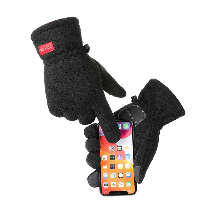 Men Women Winter Polar Fleece Silica Gel Non Slip Touch Screen Driving Mitten Plus Velvet Thick Warm Sport Cycling Glove F22