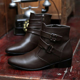 VUSUVON Fashion Men Spring Autumn Pointed Toe Height Increase Chelsea Ankle Boots Western High Top Casual Shoe PU Leather