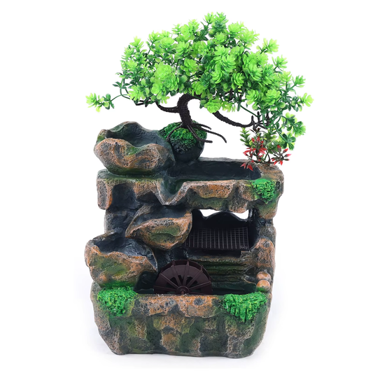 Indoor Waterfall Fountain with Color-Changing LED Lighting for Zen Meditation and Desktop Decor
