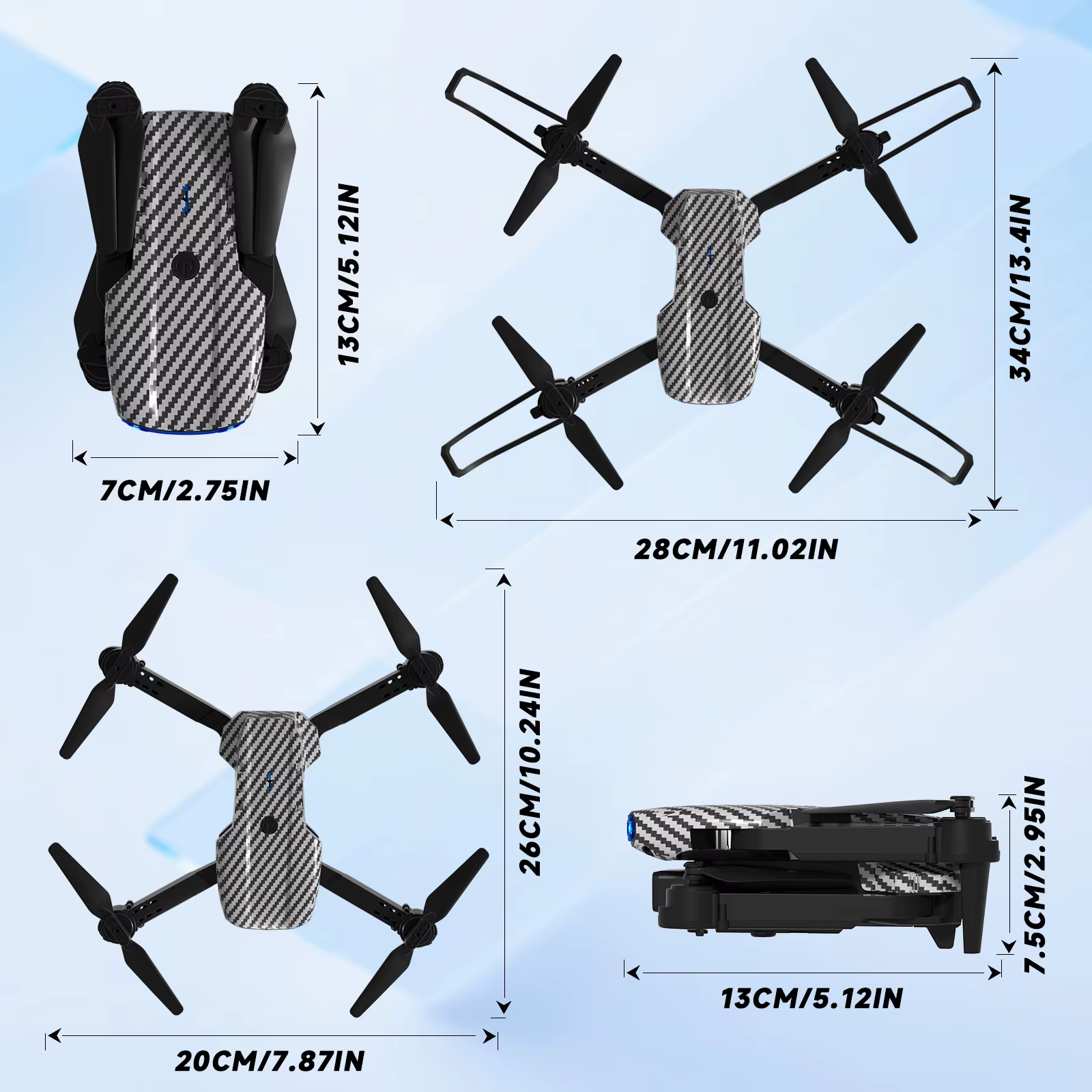 E88 Carbon Fiber Foldable Drone, Equipped with Dual High-Definition Cameras, 360 ° Rolling, One Click Takeoff/Landing