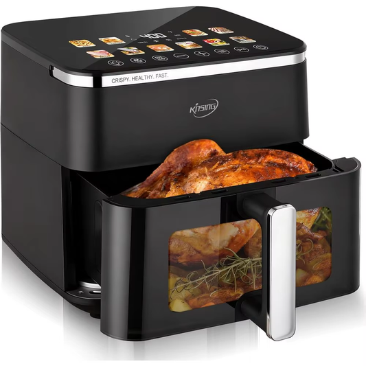 Large 10.6 QT XL Air Fryer with 9 Presets, Stainless Steel, 400°F Control, Shake Alert, Square Non-Stick Dishwasher Safe Basket,