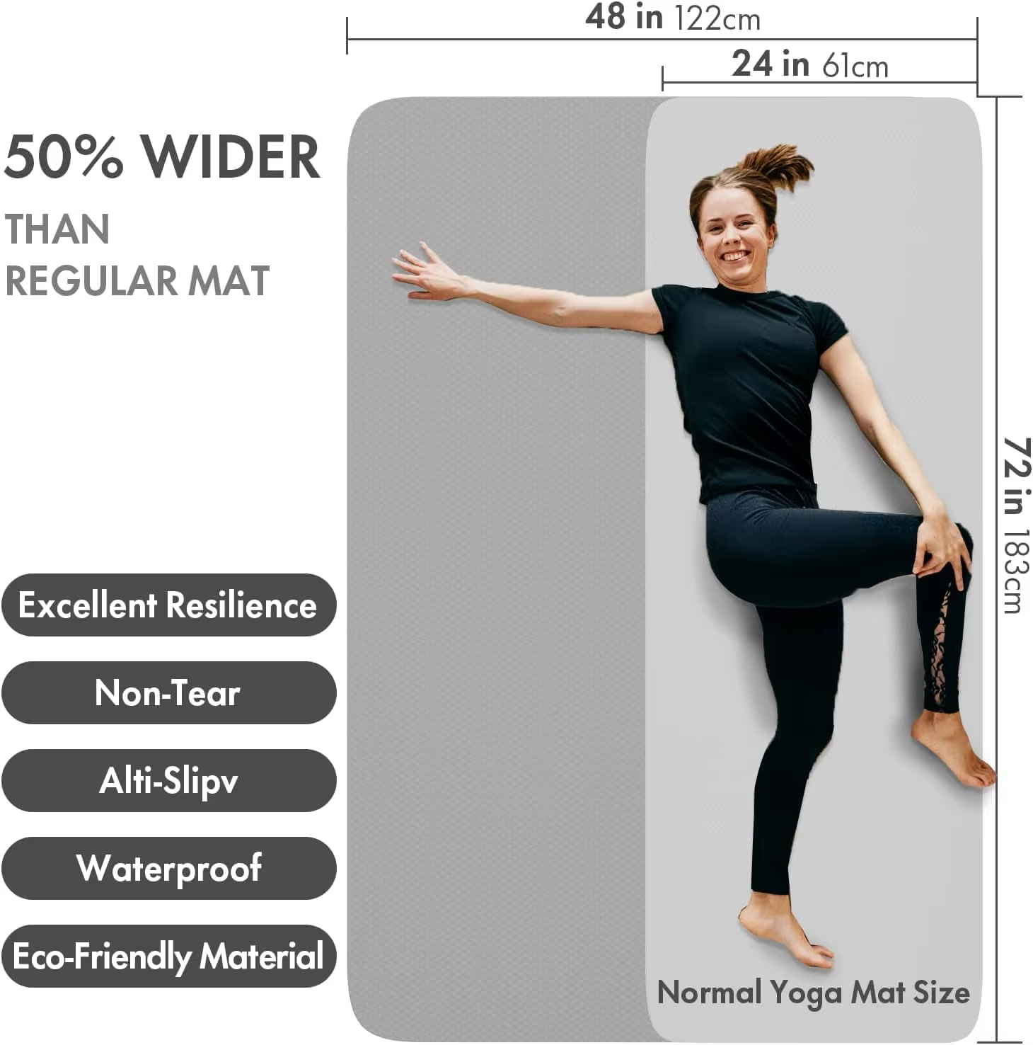 Large Yoga Mat 6'X4' (183Cm X122Cm) Extra Wide, Non-Slip TPE Exercise Mat for Home, Gym, Pilates & Workouts