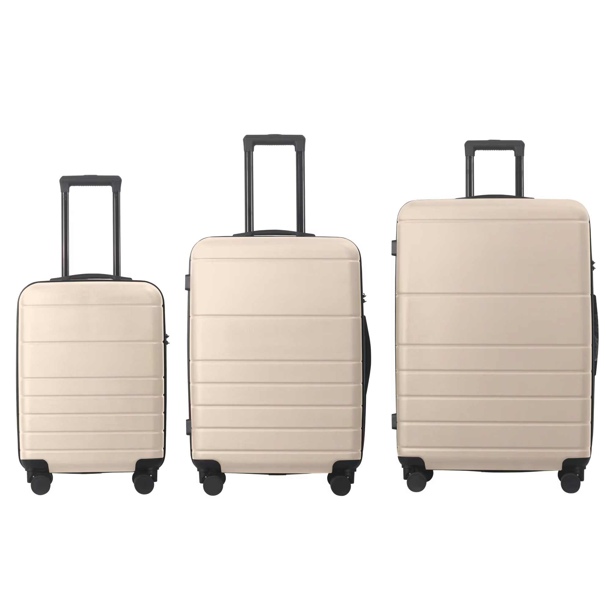 Lightweight ABS Hardshell Luggage 3Pc Set TSA Lock Spinner Wheels Durable Suitcase 20 24 28 Inches Beige