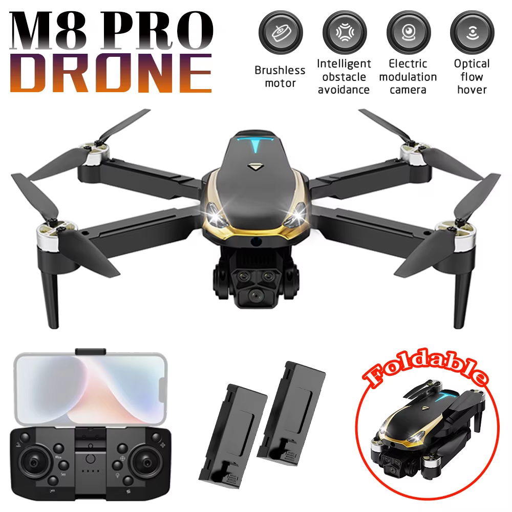 M8 PRO Brushless Motor Drone with 2 Battrs, Intelligent Obstacle Avoidance, Optical Flow, 360-Degree Rolling, HD Camera