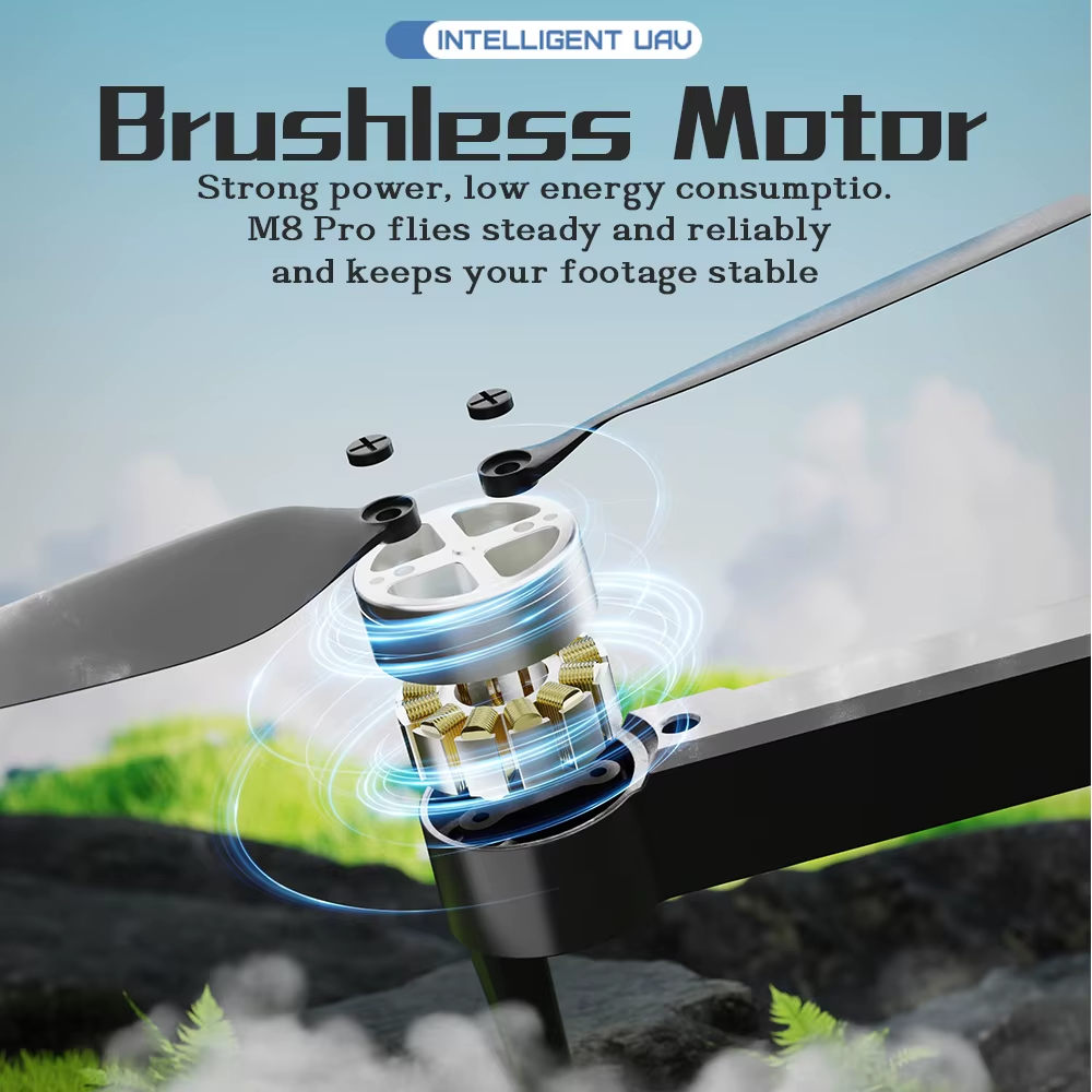M8 PRO Brushless Motor Drone with 2 Battrs, Intelligent Obstacle Avoidance, Optical Flow, 360-Degree Rolling, HD Camera